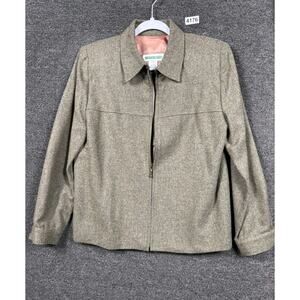VTG Boston Proper Wool Jacket Womens Size 6 Olive Green Full Zip Casual